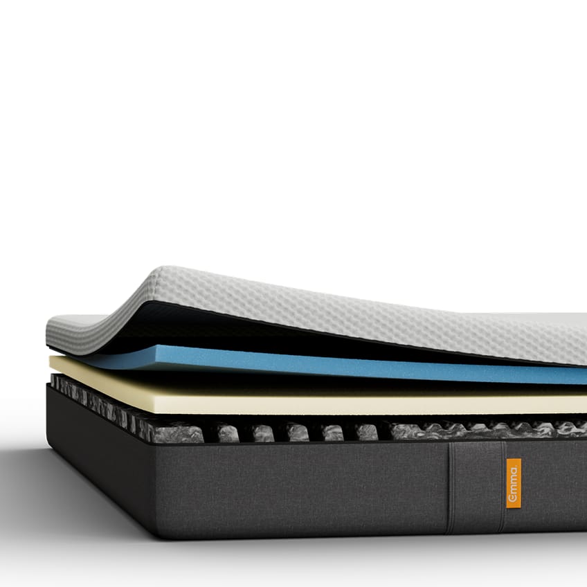 Aufgeschnittene Emma 25 Flip Matratze mit sichtbaren Schichten.