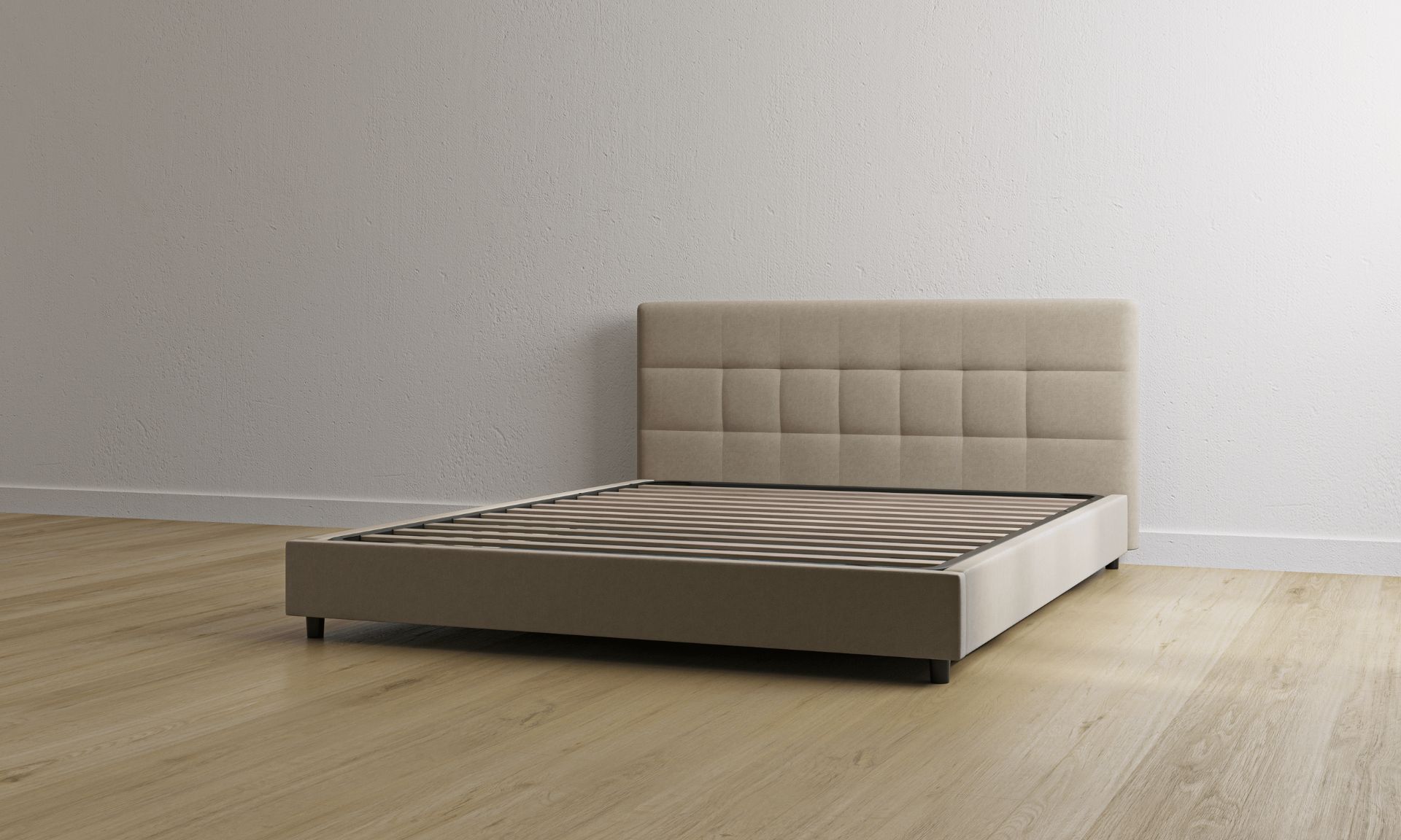 Letto contenitore beige con testiera