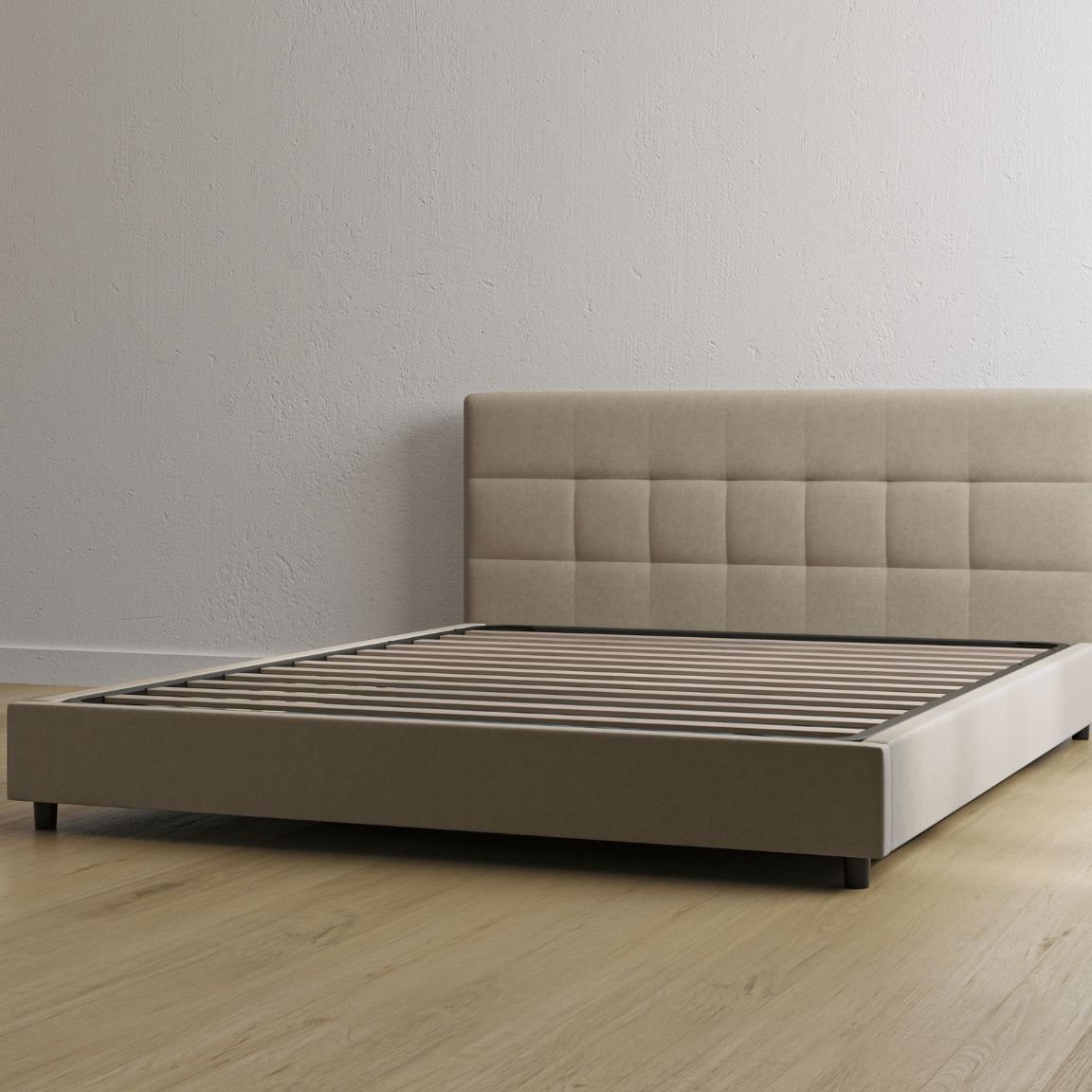 Letto contenitore beige con testiera