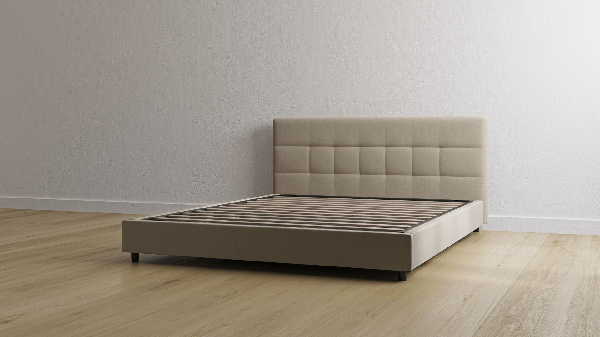 Letto contenitore beige con testiera