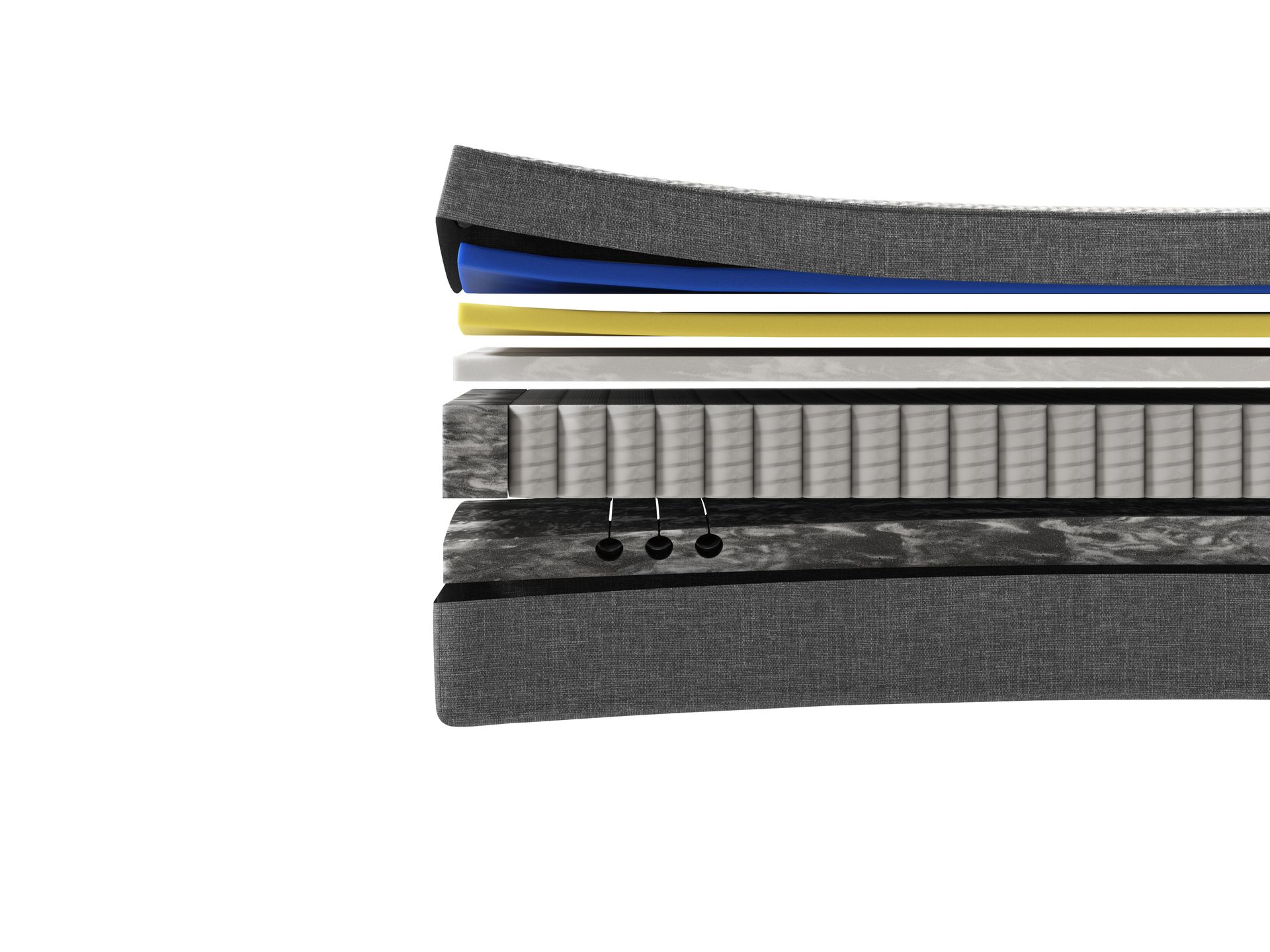 Emma 25 Hybrid Matratze im Querschnitt mit mehreren Schaumschichten.