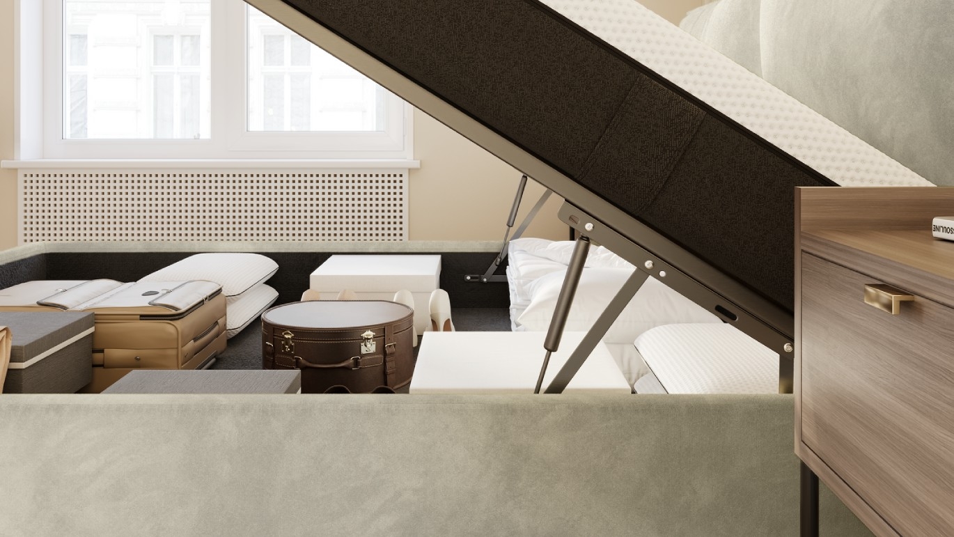 letto contenitore in microfibra dettaglio meccanismo di apertura