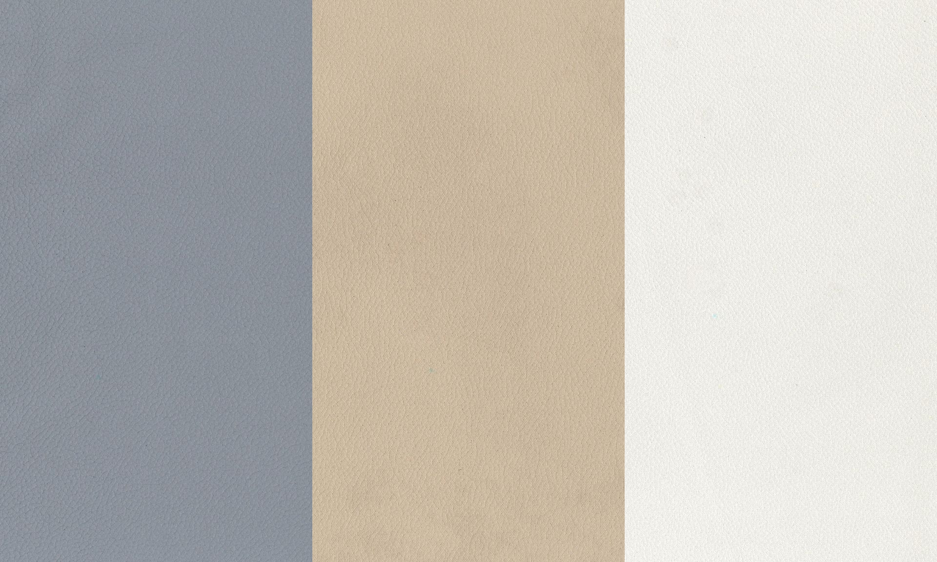 Confronto tra tessuti ecopelle: grigio a sinistra, beige in mezzo, bianco a destra