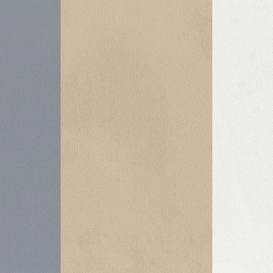 Confronto tra tessuti ecopelle: grigio a sinistra, beige in mezzo, bianco a destra