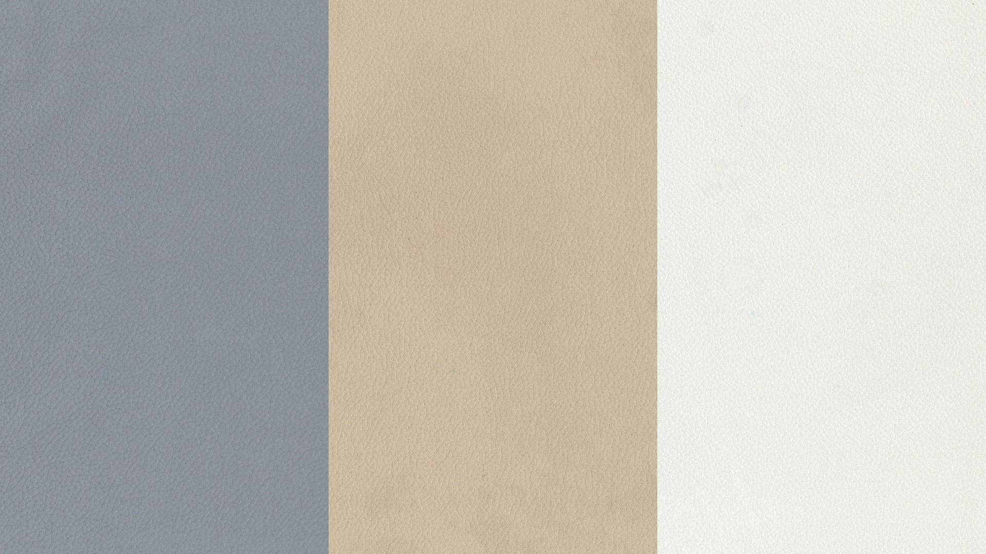 Confronto tra tessuti ecopelle: grigio a sinistra, beige in mezzo, bianco a destra