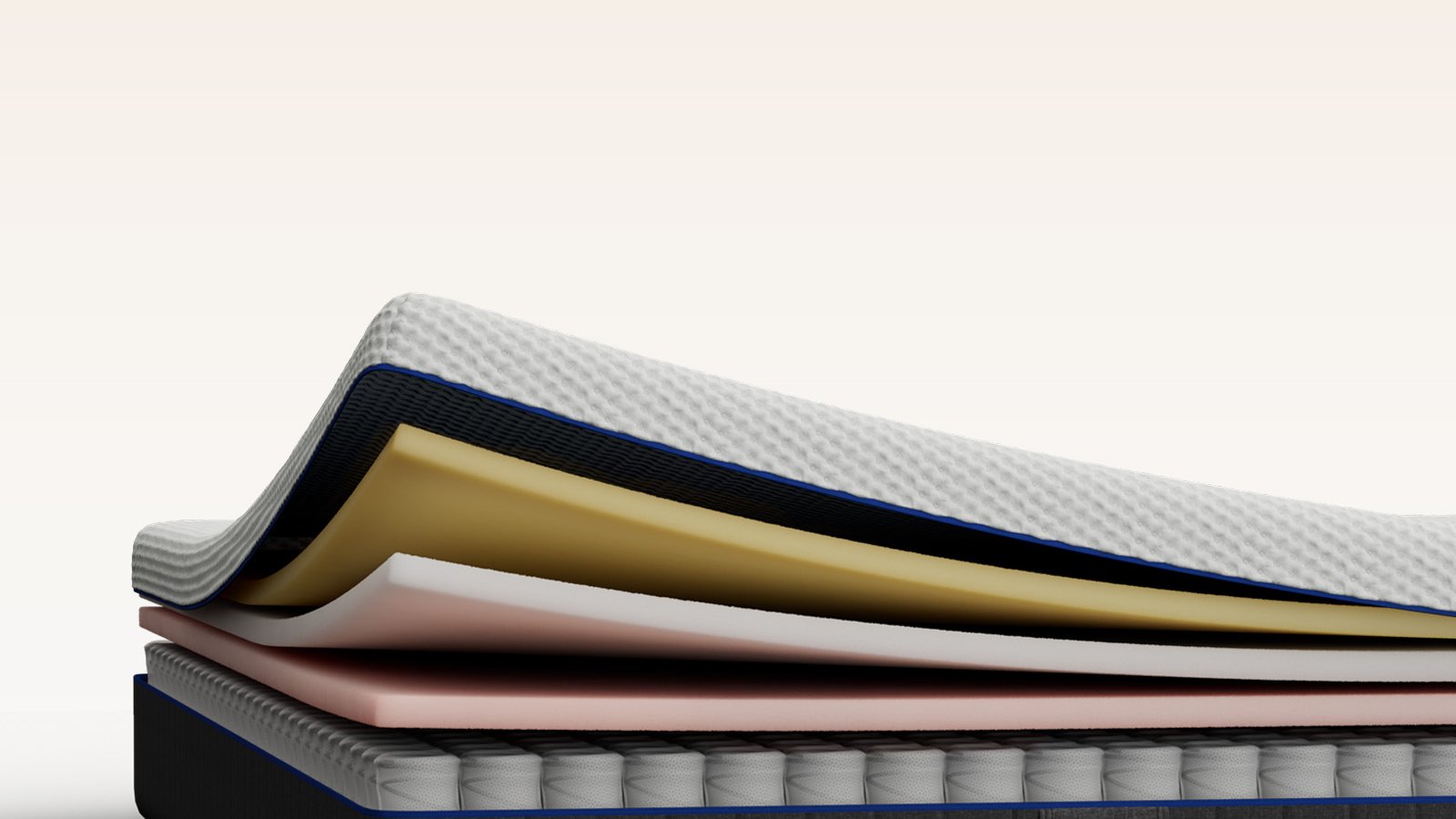 Illustrative cutaway showing the mattress layers and pocket springs.