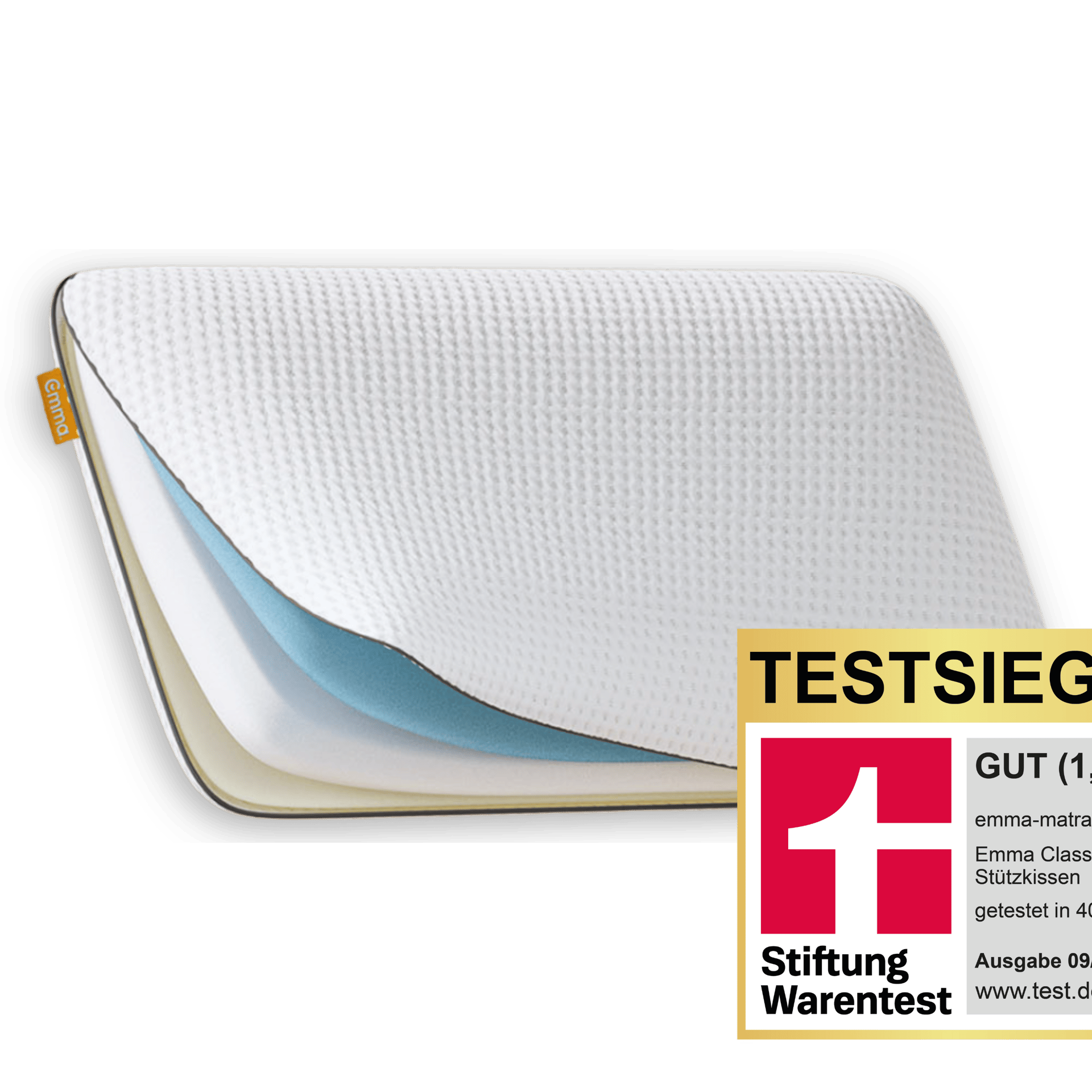 Emma Classic Stützkissen mit sichtbaren Schichten.