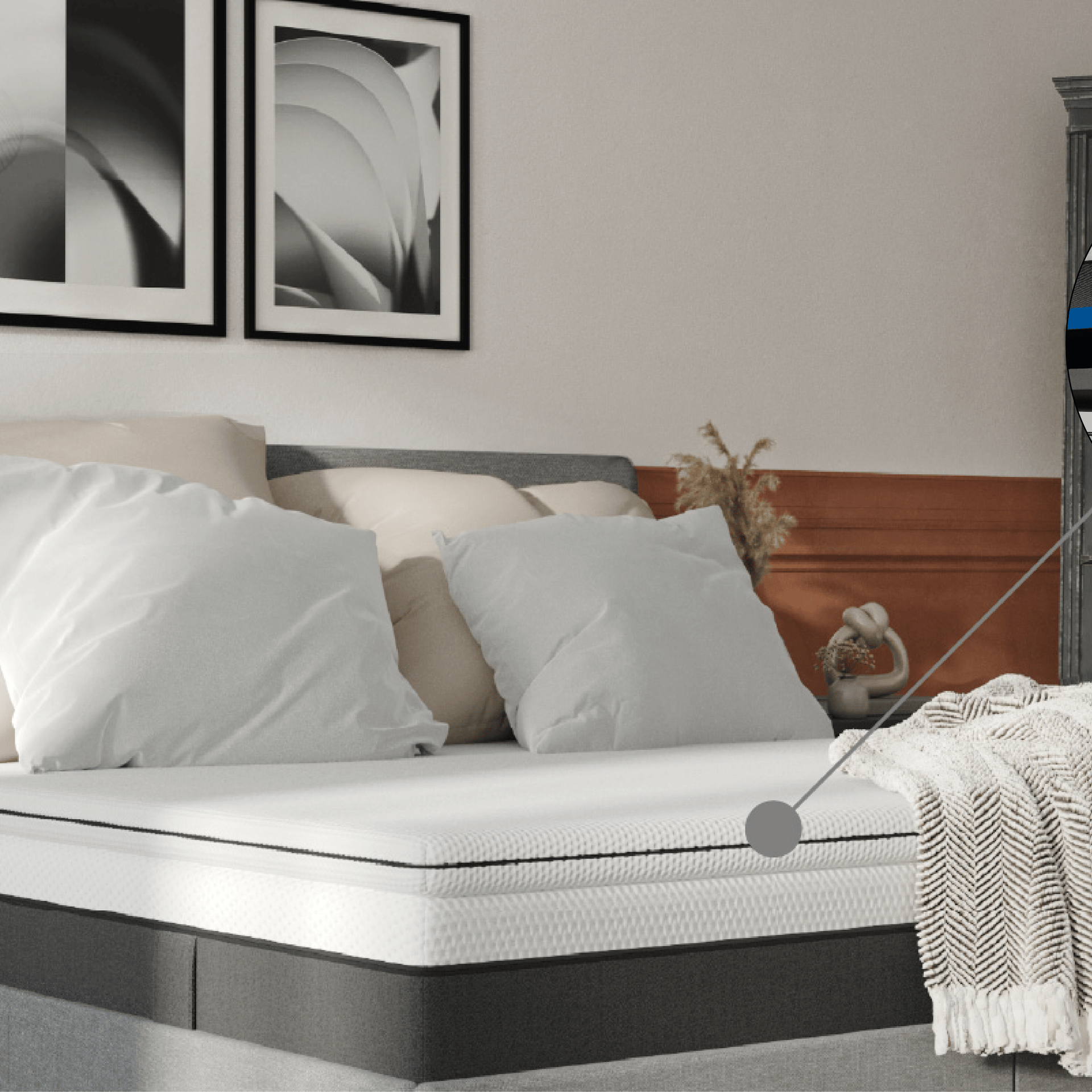 Bett mit Classic Topper und Detailansicht der Schichten