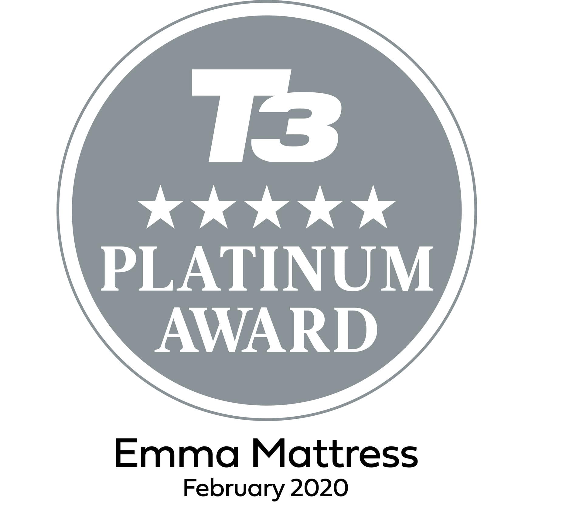 T3 platinum award for Emma Mattress 