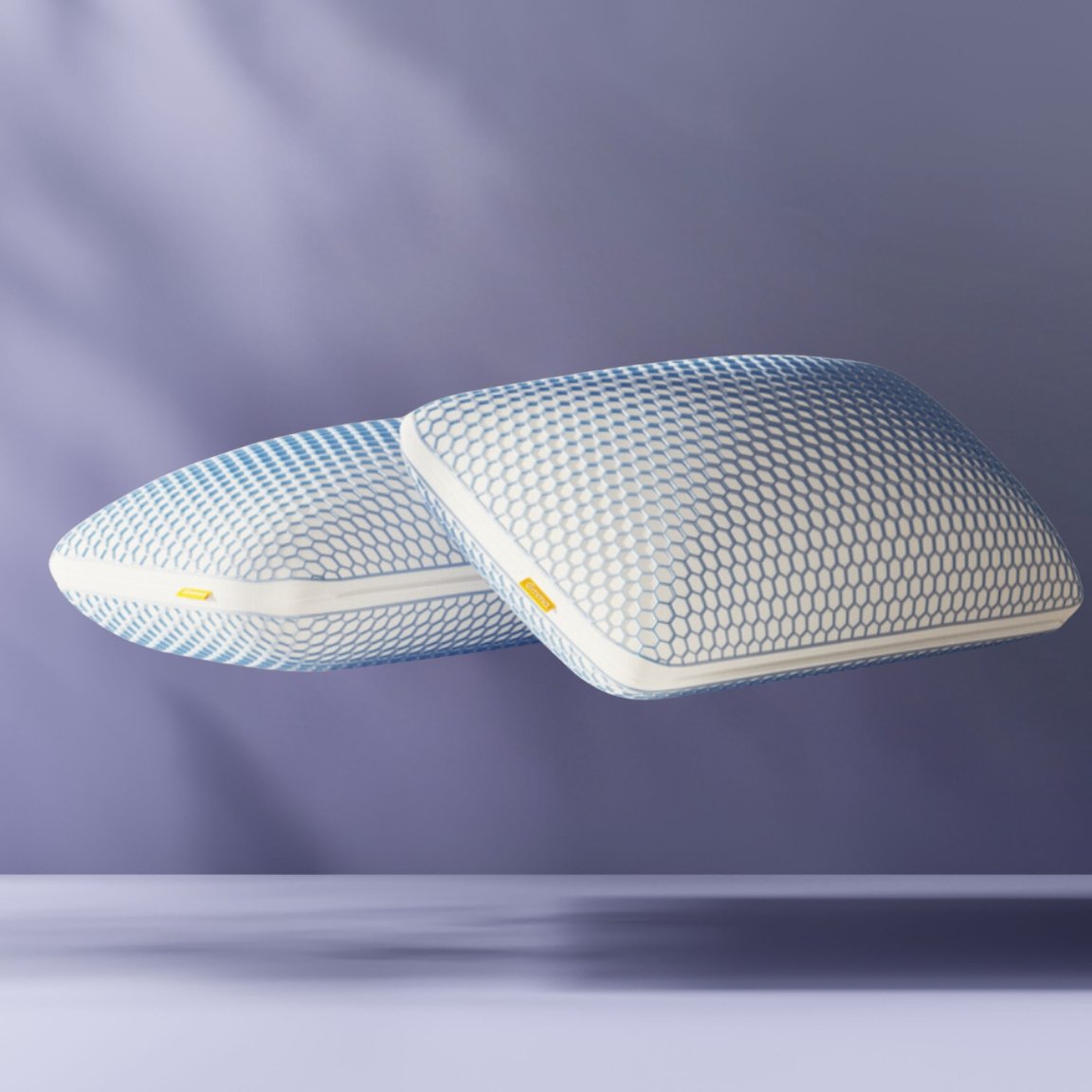 2 almohadas de microfibra elite sobre fondo azul