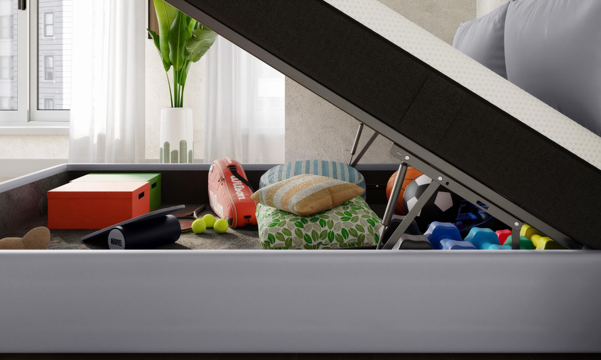 dettaglio meccanismo di apertura di letto contenitore 