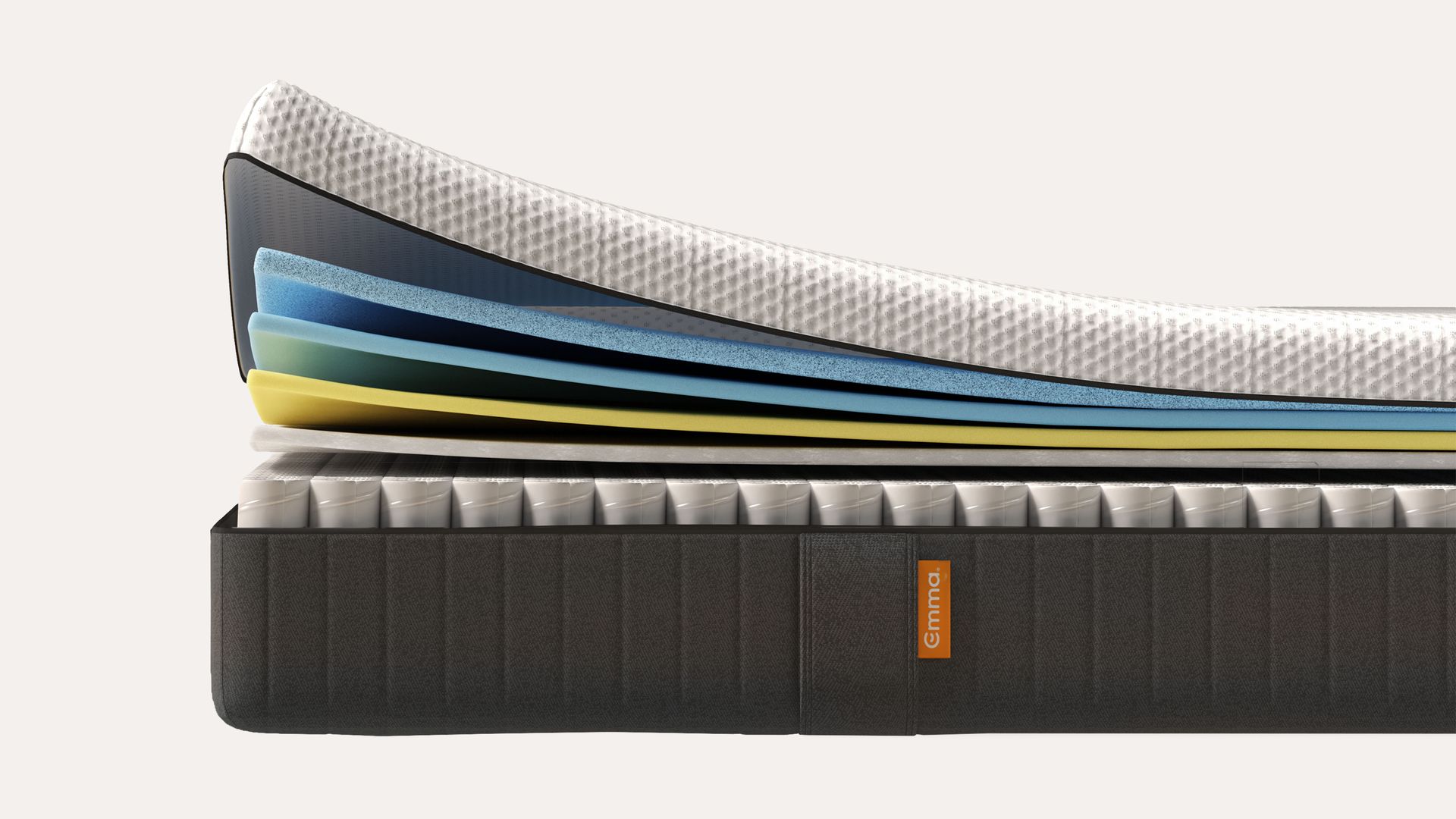 Sezione trasversale di materasso Emma con strati in schiuma e molle insacchettate