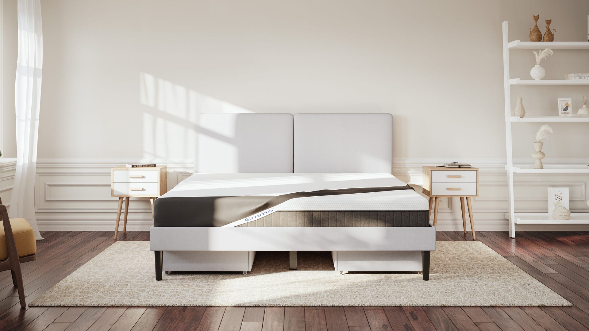 A bedroom with a bed and a mattress protector tucked in a mattress fitting perfectly.