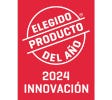 Sello producto del año 2024 innovacion rojo con letras blancas