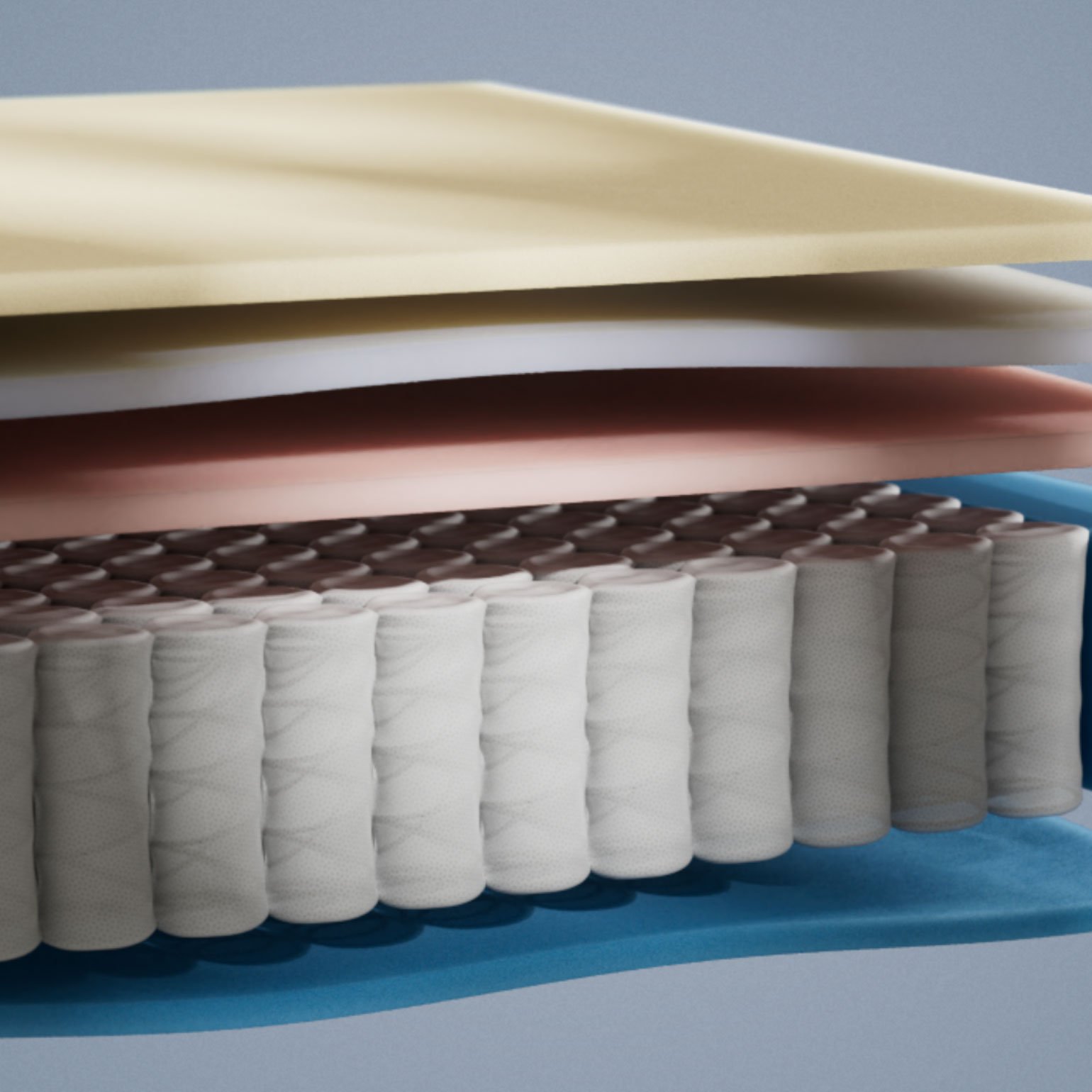 Emma Original mattress layers view showing foam and pocket spring construction in close-up detail.