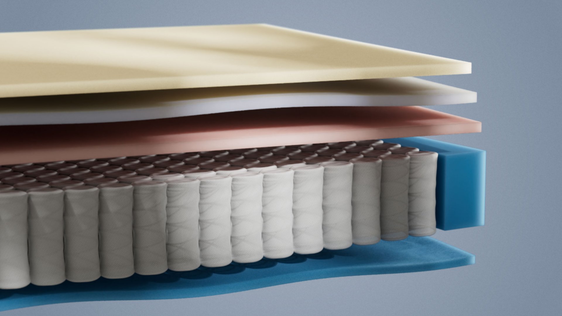 Emma Original mattress layers view showing foam and pocket spring construction in close-up detail.