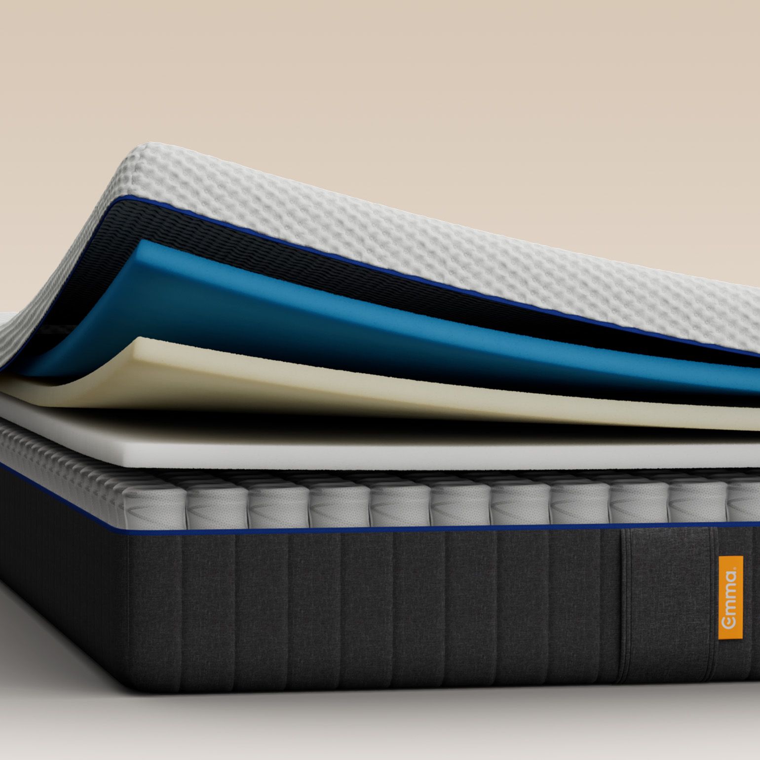 Illustrative cutaway showing the mattress layers and pocket springs with a cooling mattress cover.
