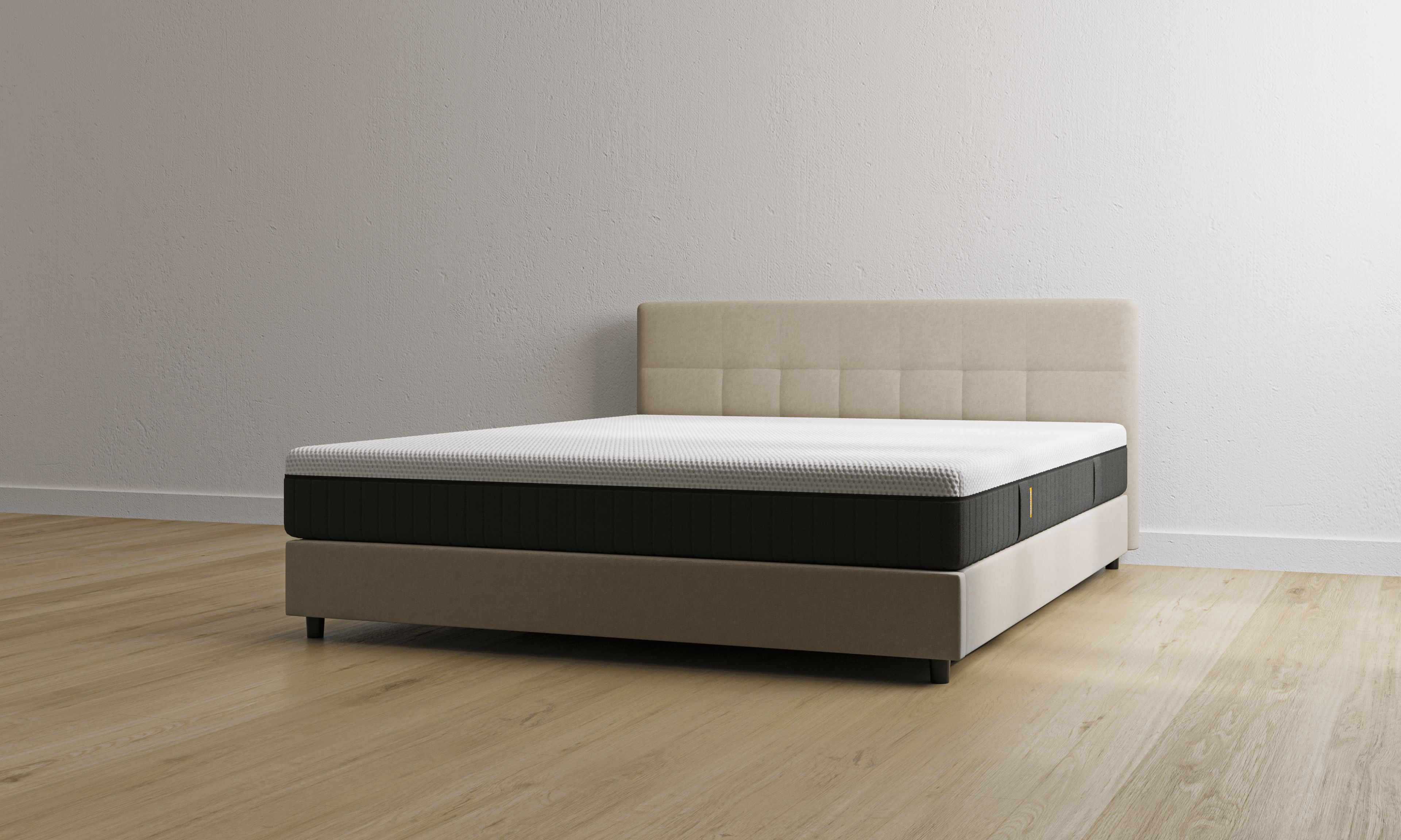 Letto contenitore beige con testiera con materasso