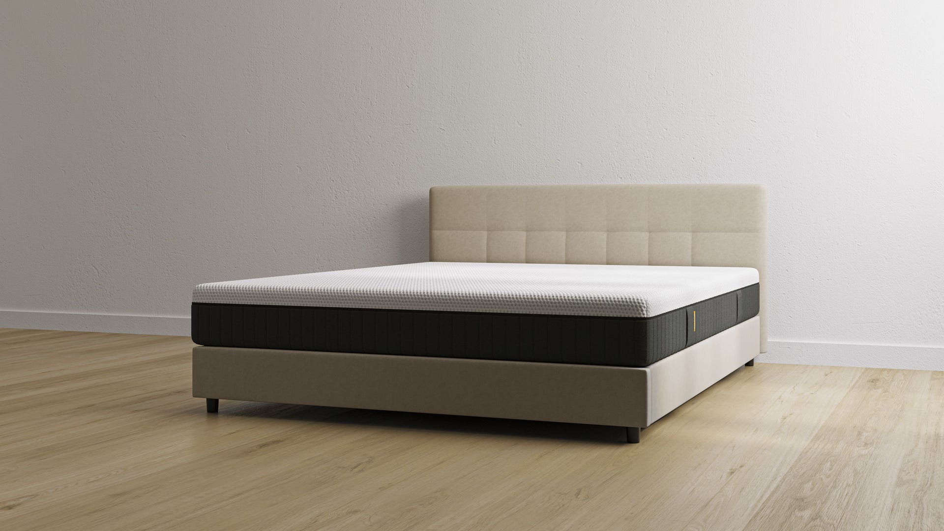 Letto contenitore beige con testiera con materasso