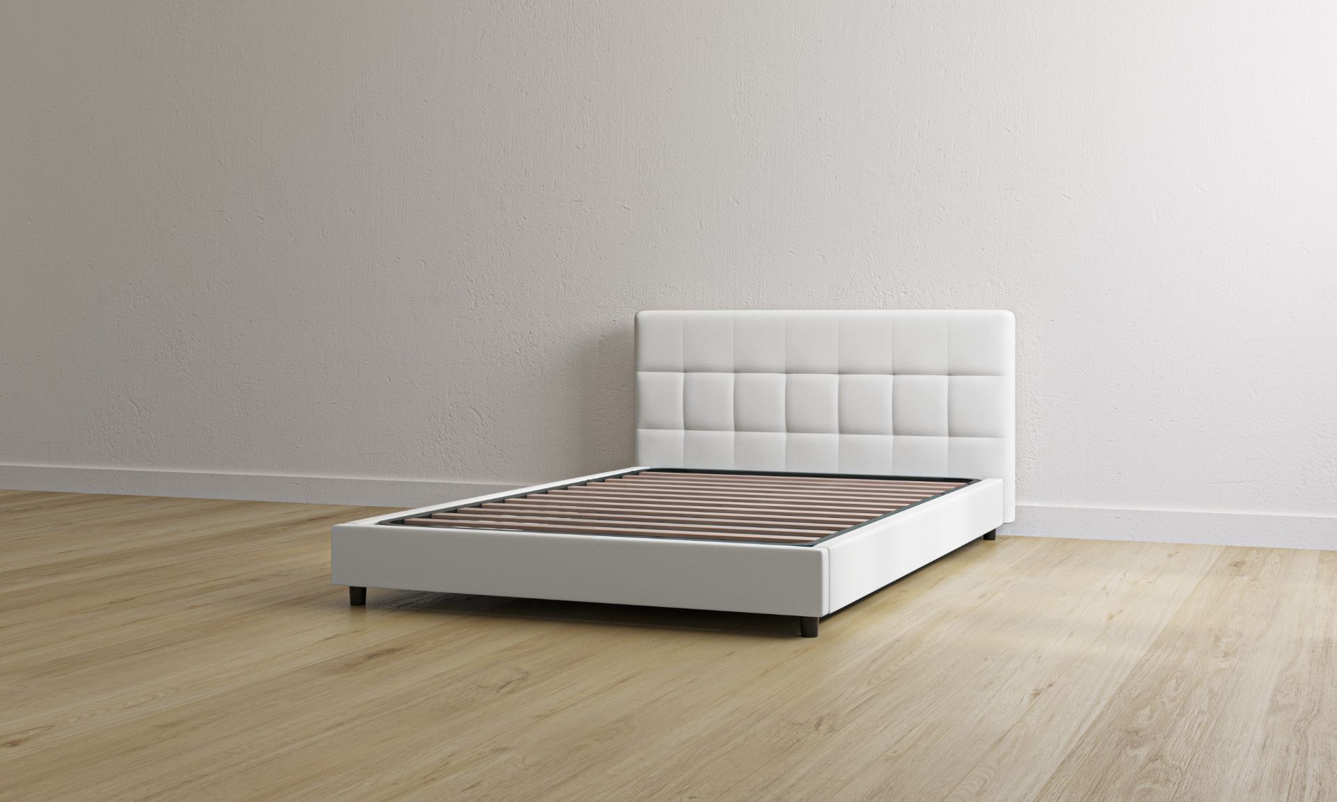 Letto contenitore bianco con testiera imbottita 