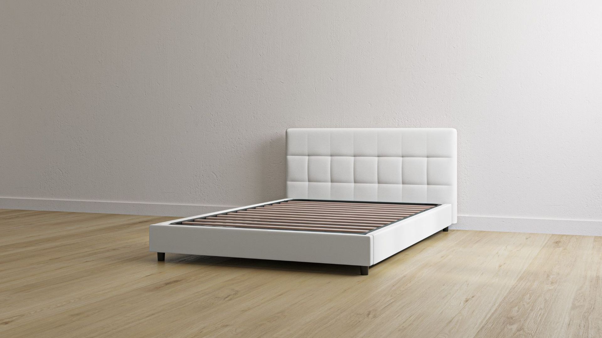 Letto contenitore bianco con testiera imbottita