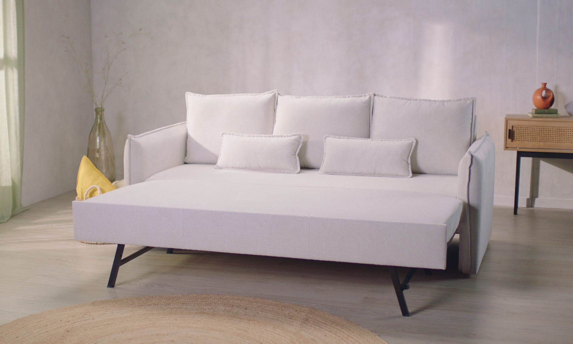 Sofa cama beige convertible chaise longue