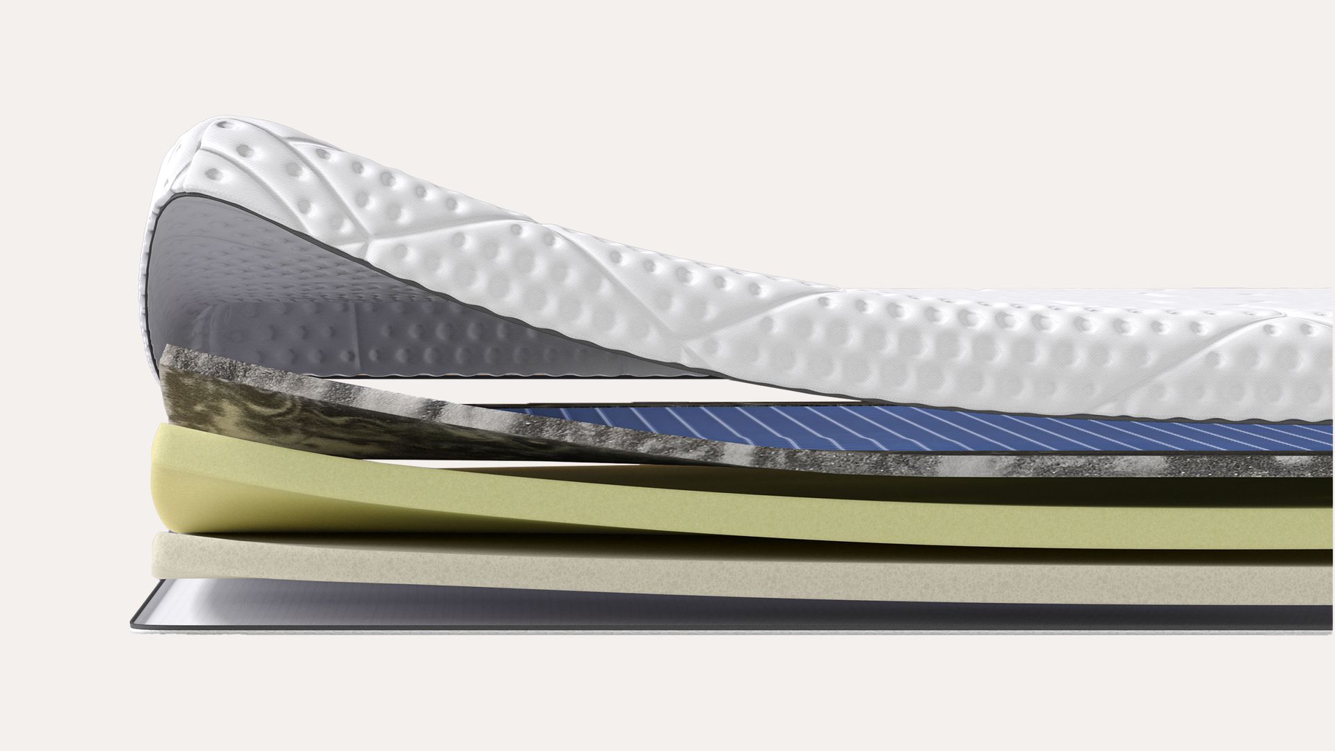 Vista a strati di un topper con materiali multicolore