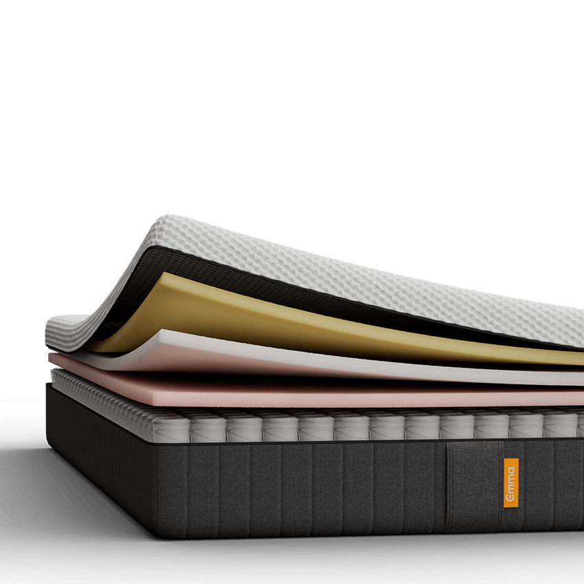 White Emma mattress shown on a neutral background, with a cooling mattress cover.