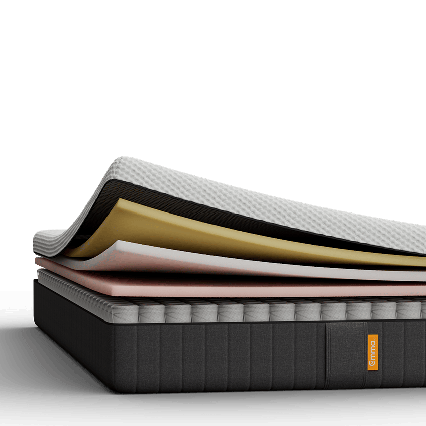 White Emma mattress shown on a neutral background, with a cooling mattress cover.