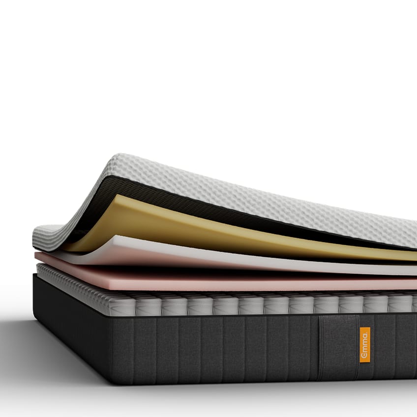 White Emma mattress shown on a neutral background, with a cooling mattress cover.