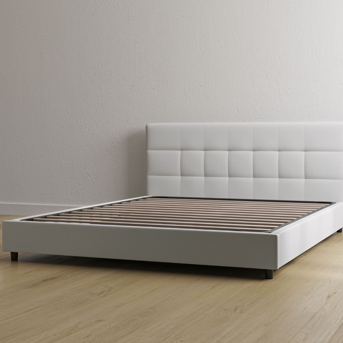 Letto contenitore bianco con testiera