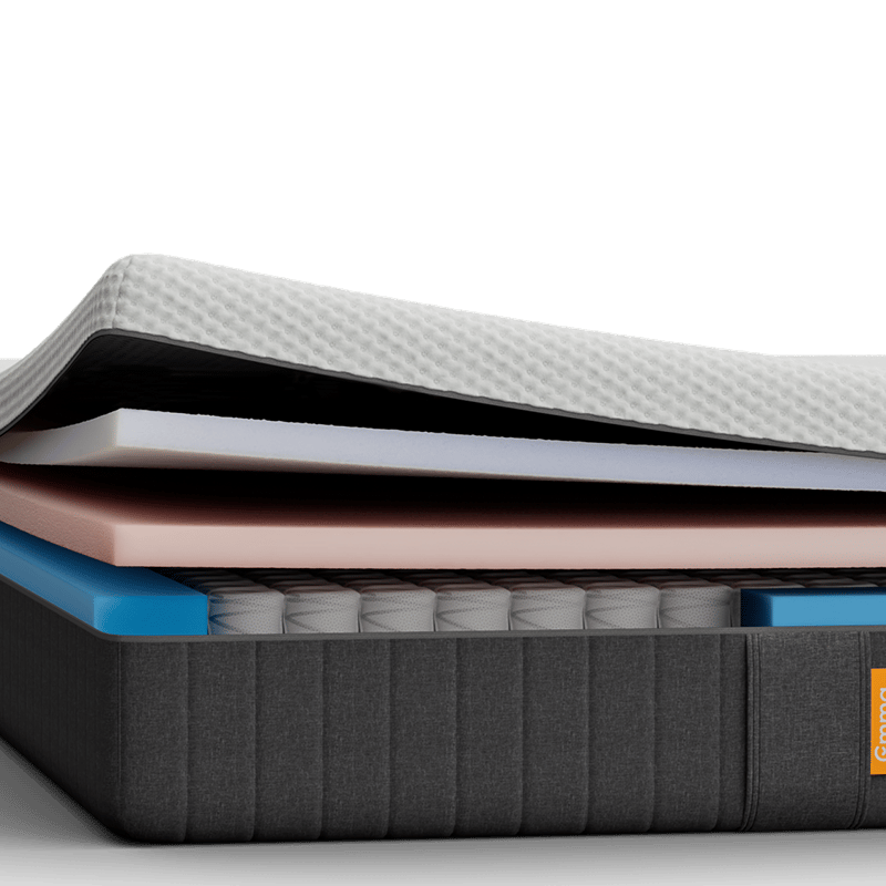 Emma Original Lite mattress cross-section showing slim foam layer construction over a pocket spring base.