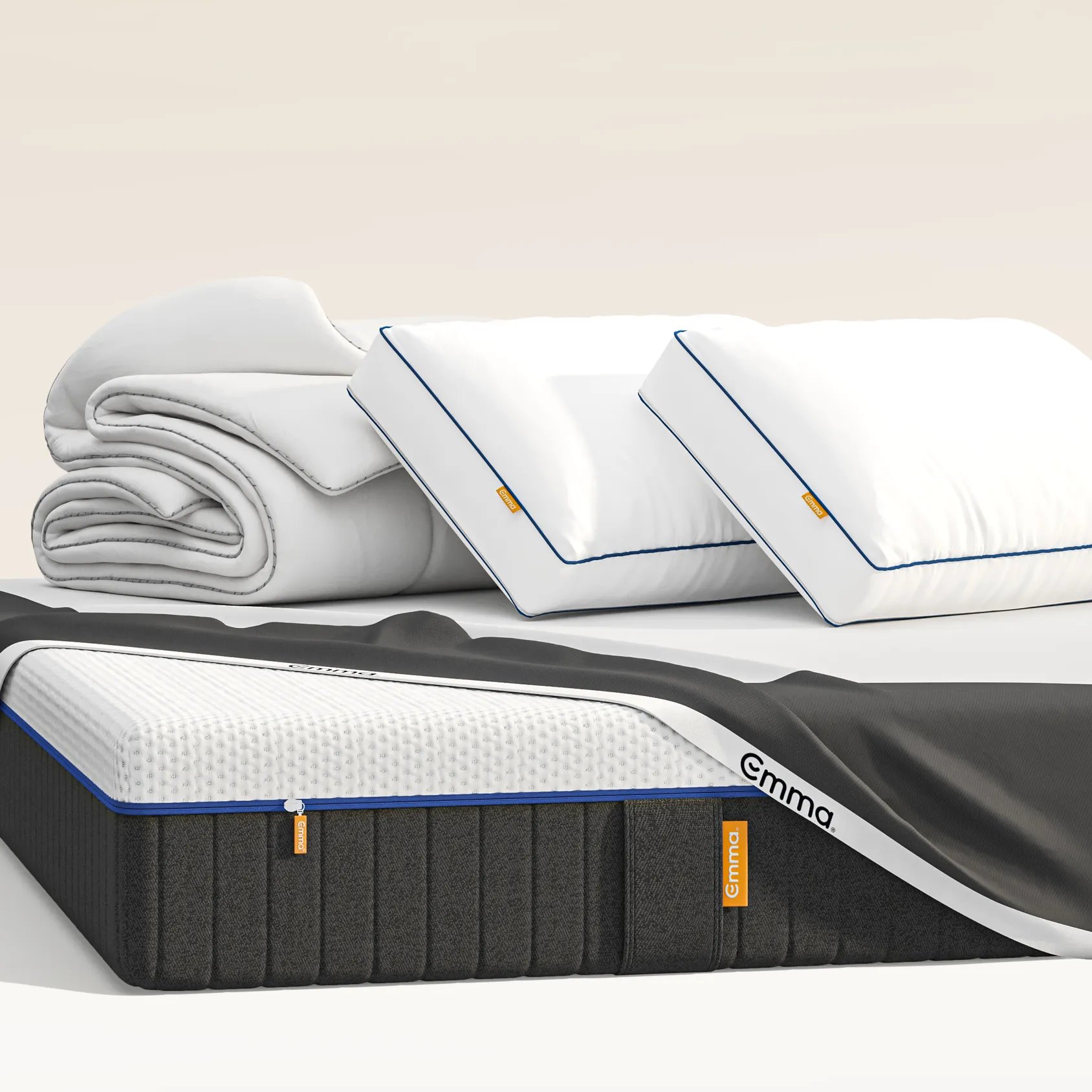 Black Friday Mega Bundle. It includes the following Emma products: mattress, two pillows and a duvet render. 
