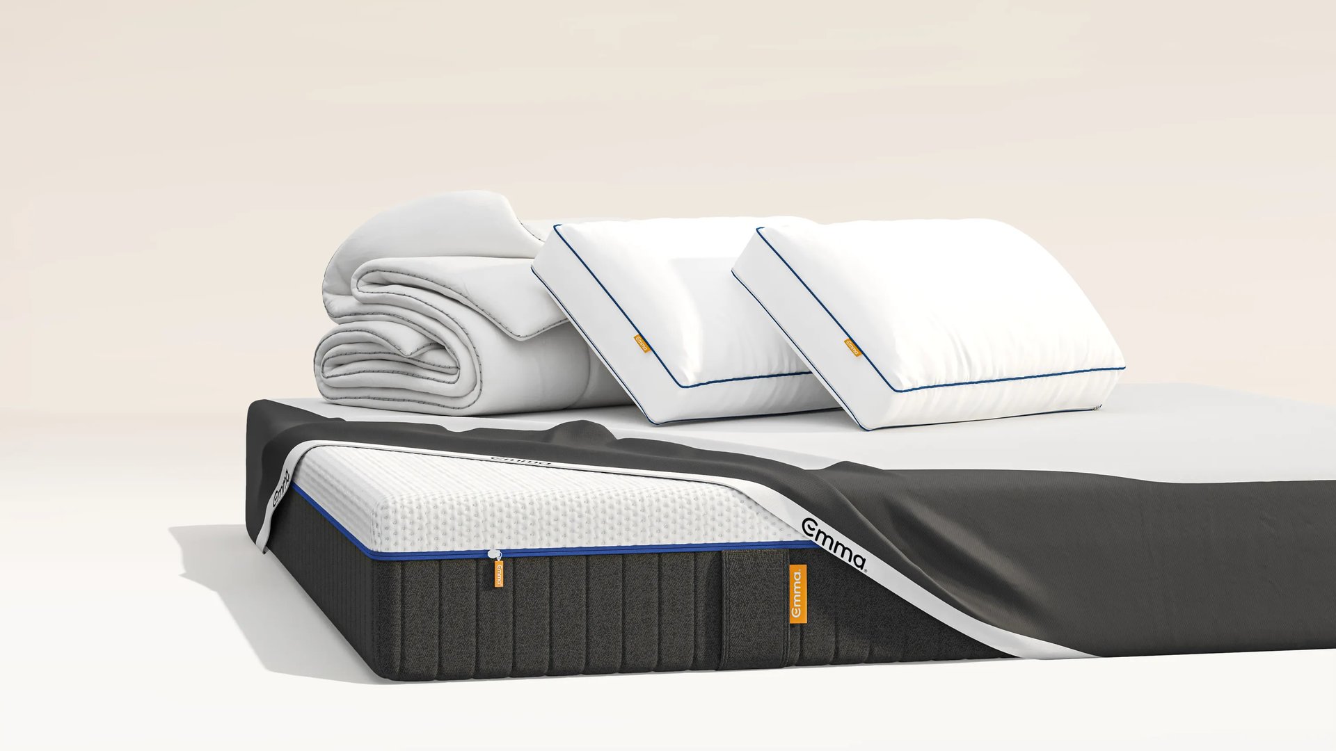 Black Friday Mega Bundle. It includes the following Emma products: mattress, two pillows and a duvet render. 