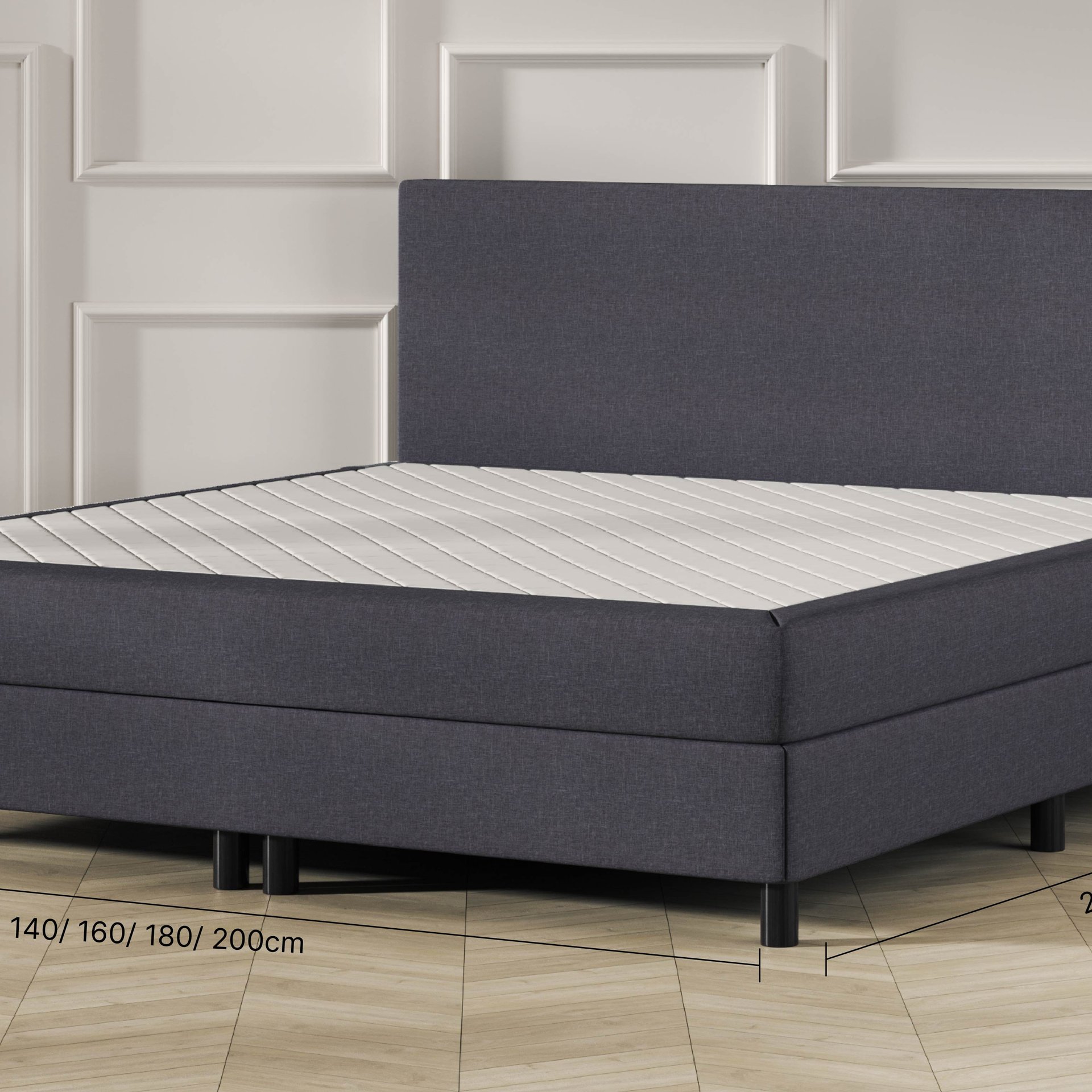 Lit boxspring Emma One avec indications de dimensions