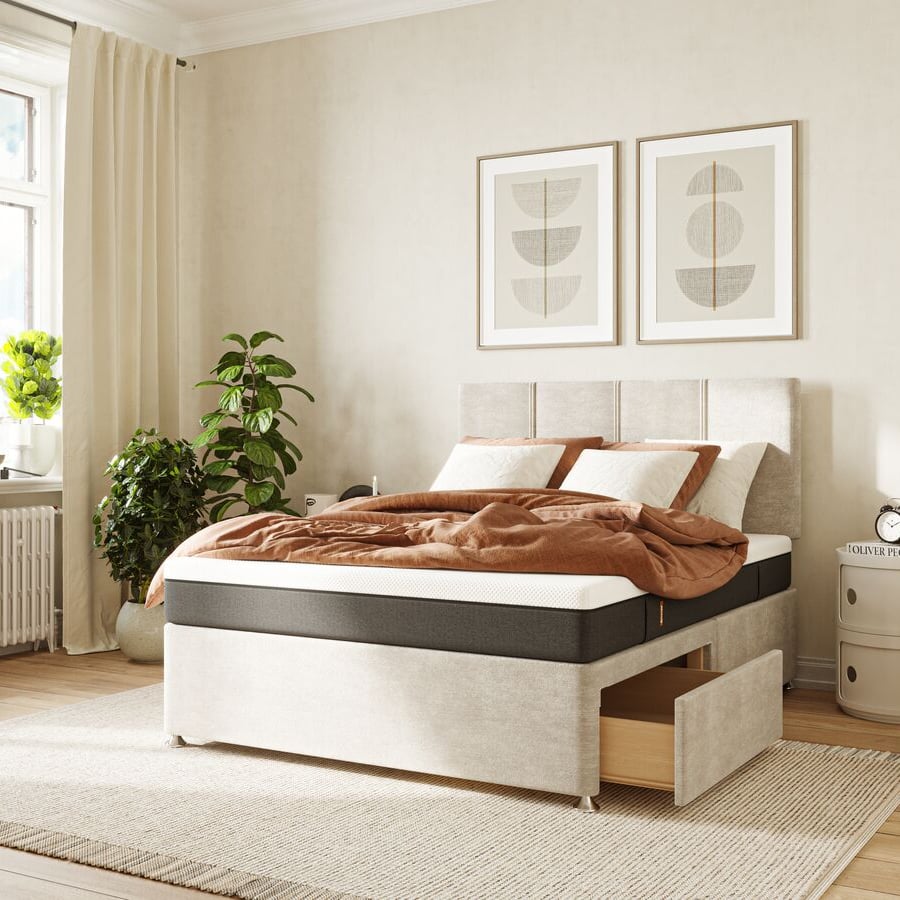 Emma Beige Divan Bed with Mattress and Pillows