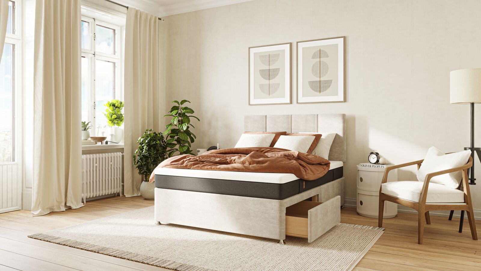 Emma Beige Divan Bed with Mattress and Pillows