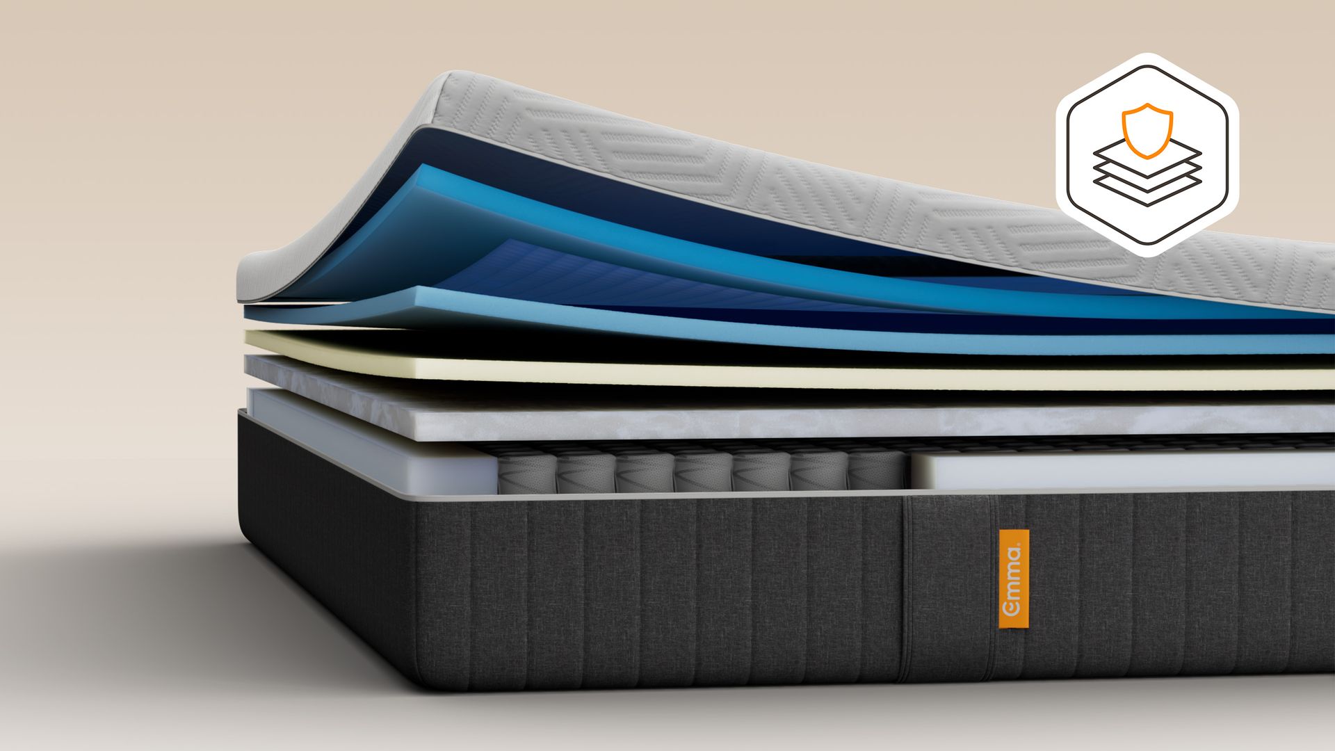 Illustrative cutaway showing the mattress layers and pocket springs.