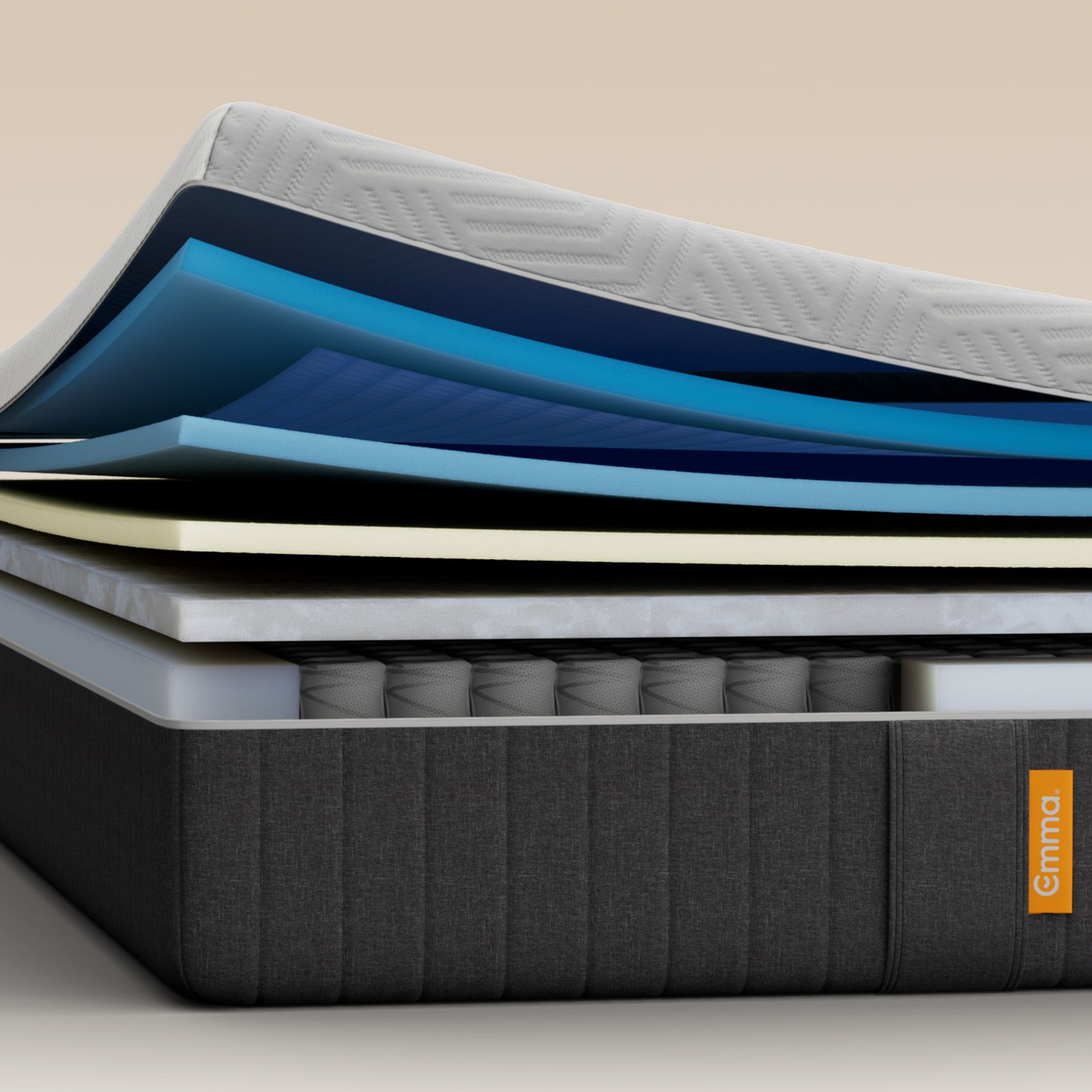 Illustrative cutaway showing the mattress layers and pocket springs.