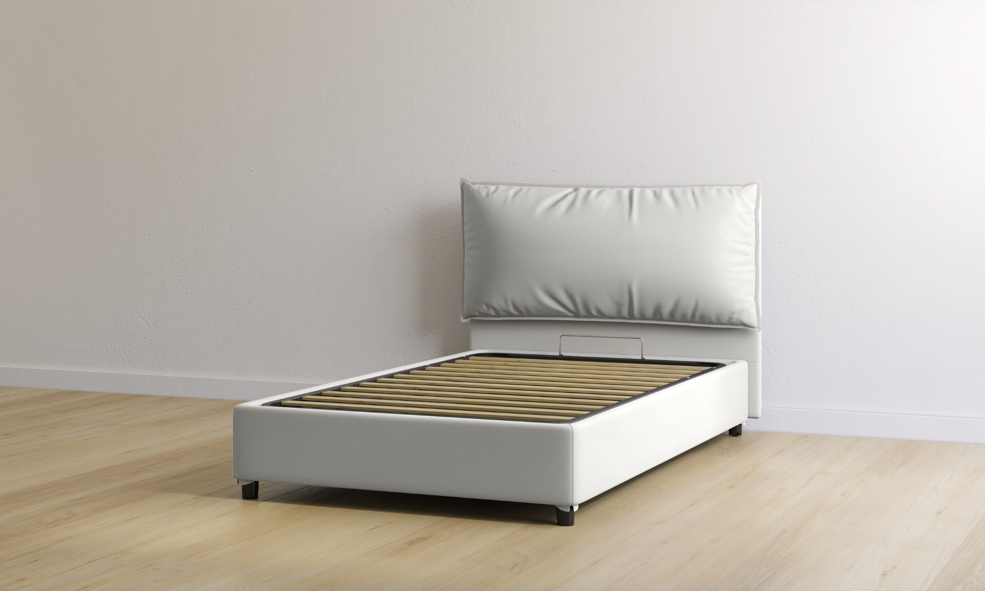 letto contenitore piazza e mezza in pelle color bianco