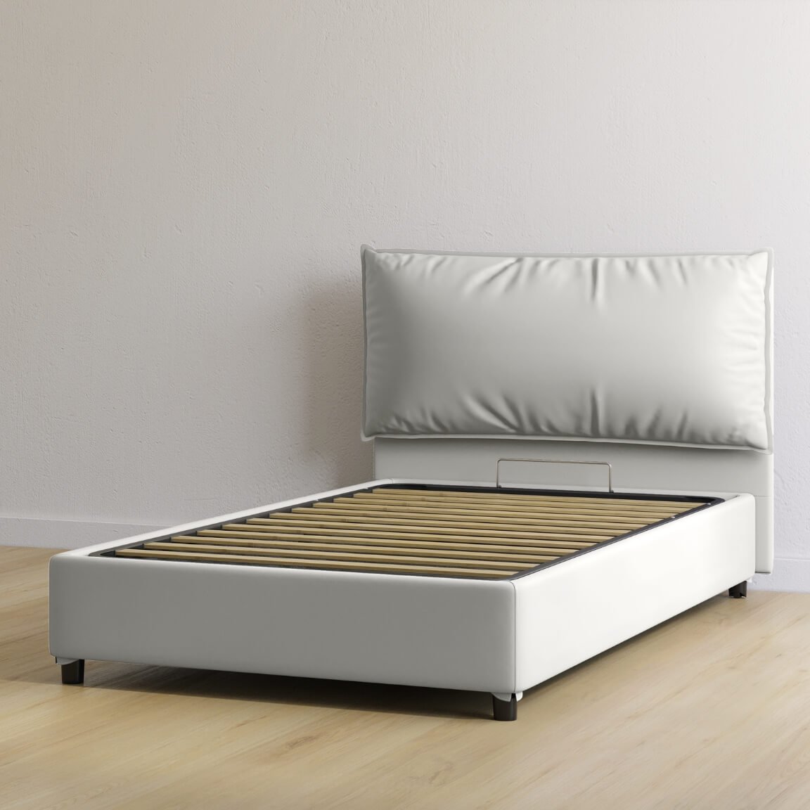 letto contenitore piazza e mezza in pelle color bianco