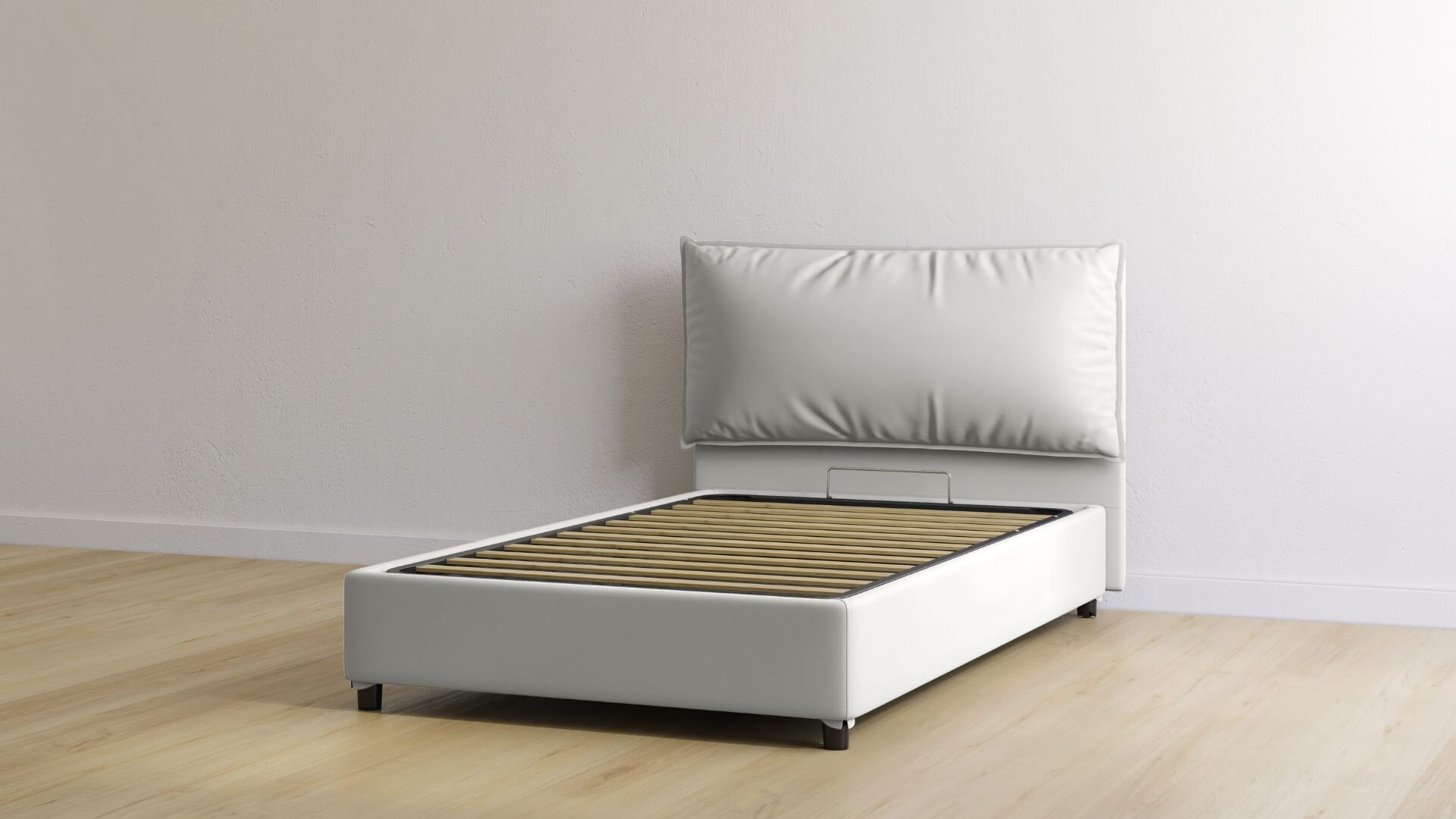 letto contenitore piazza e mezza in pelle color bianco