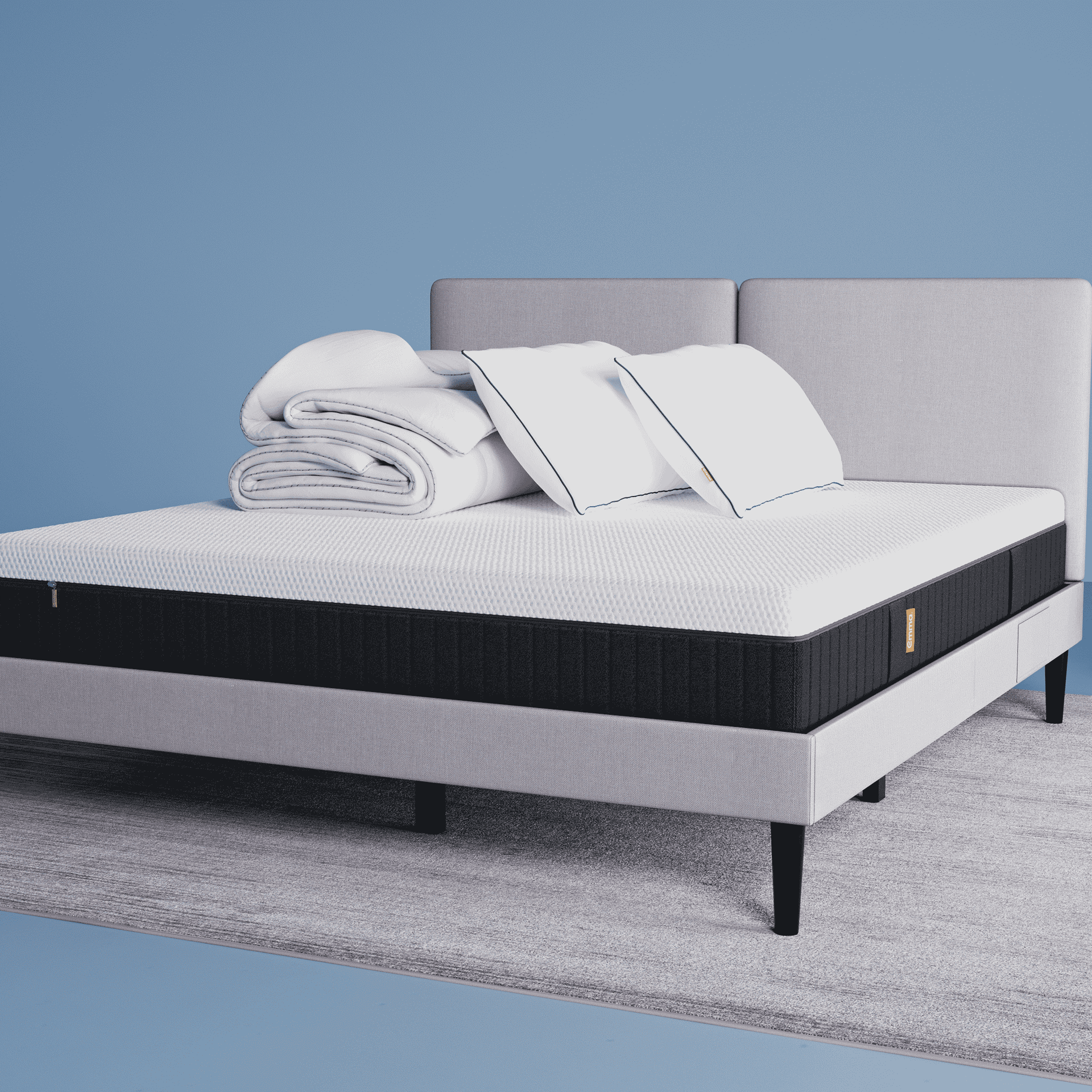 1 Emma Hybrid II+ of Hybrid Premium+ of Emma AirGrid® Matras +
2 Emma Premium Wolkenkussens
1 Emma Herfst/Winter Dekbed