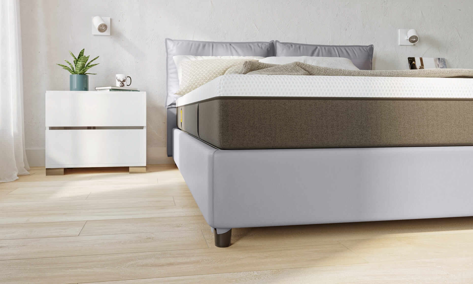 letto contenitore in pelle con materasso dettaglio base