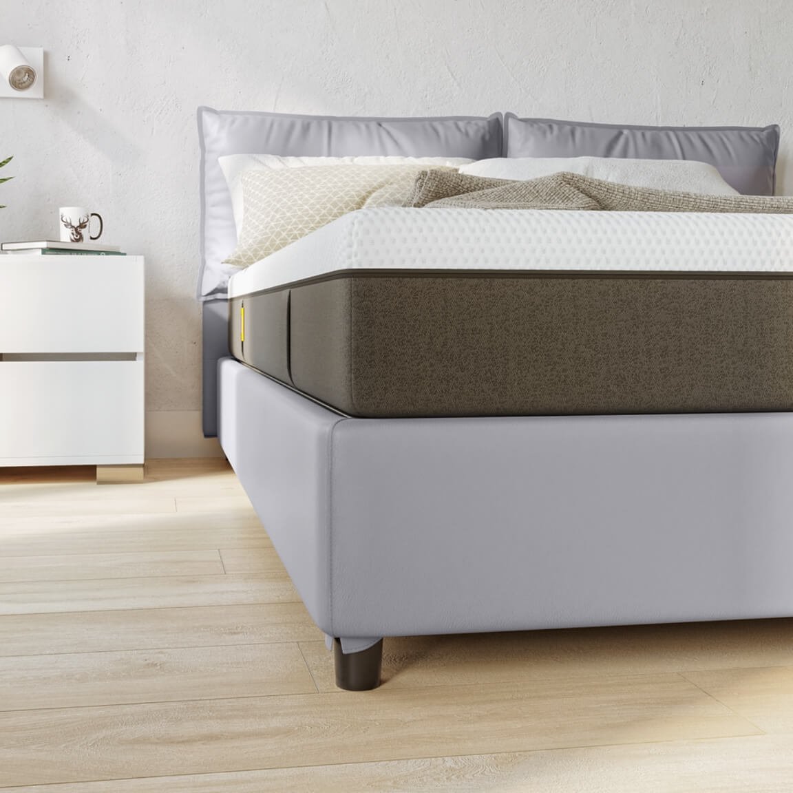 letto contenitore in pelle con materasso dettaglio base