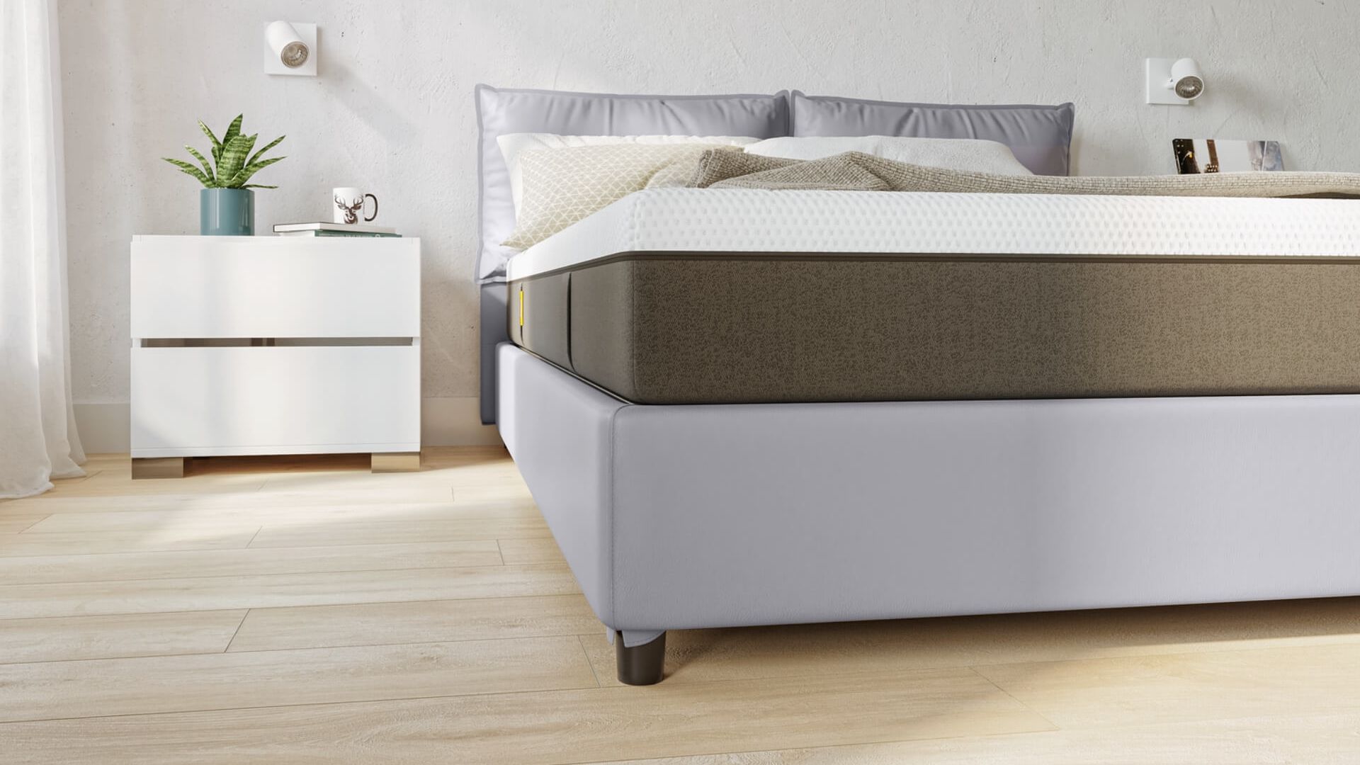 letto contenitore in pelle con materasso dettaglio base
