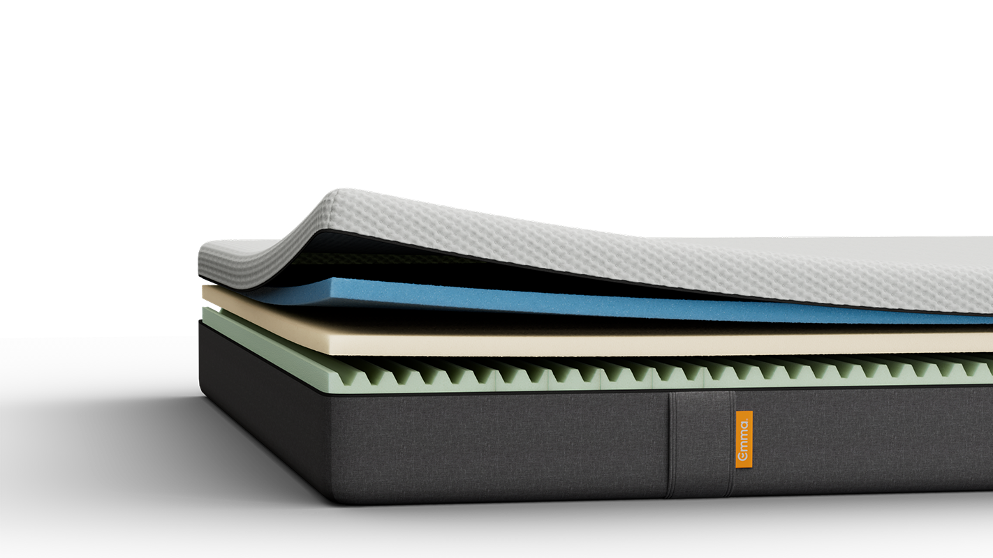 Imagem do colchão Emma Original com detalhes das camadas visíveis