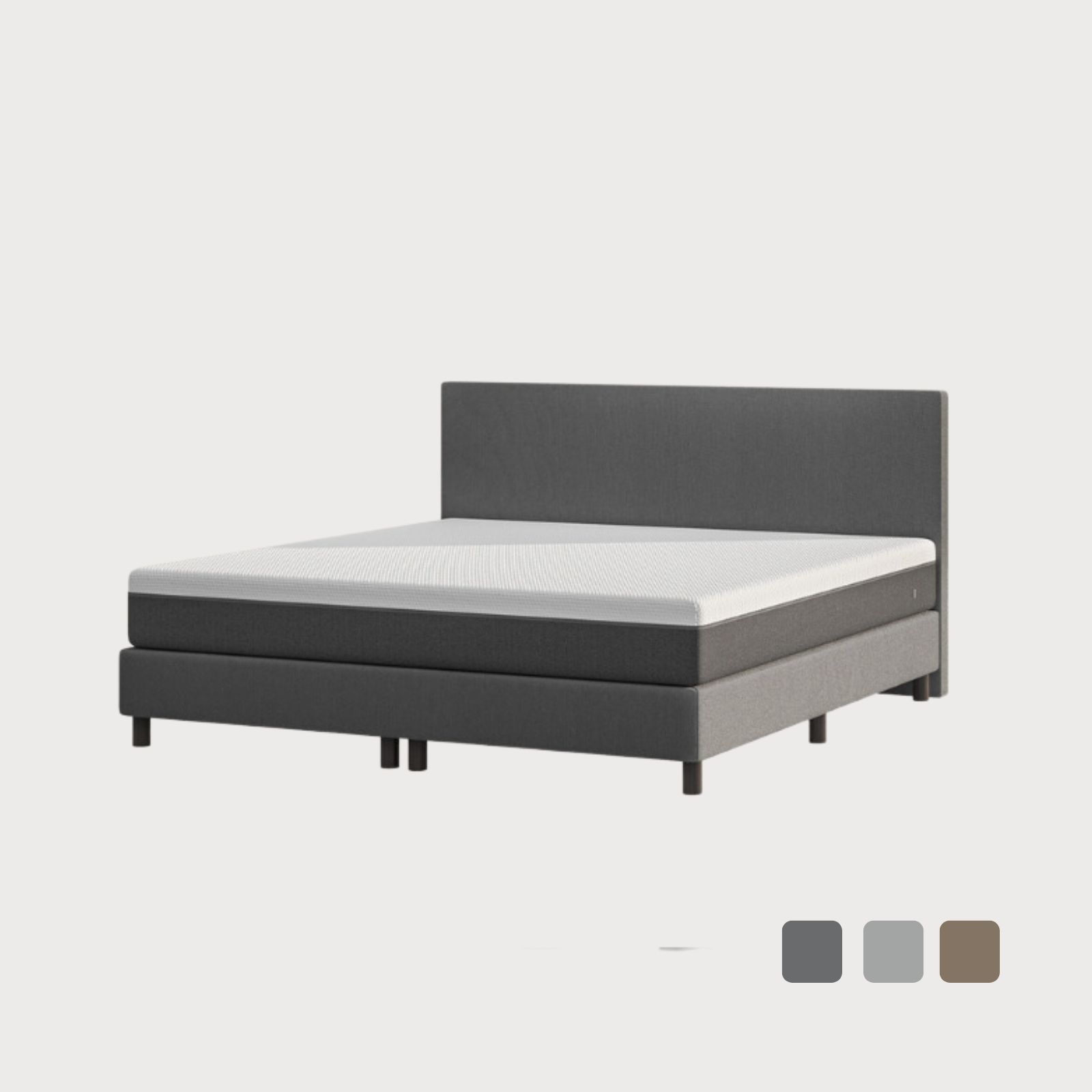 Cadre de lit en tissu gris avec un matelas Emma.