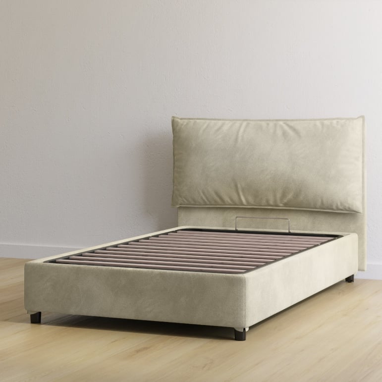 Letto contenitore in microfibra piazza e mezza color sabbia