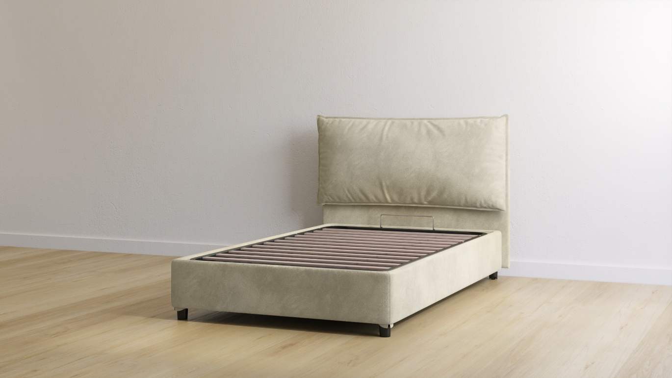 Letto contenitore in microfibra piazza e mezza color sabbia